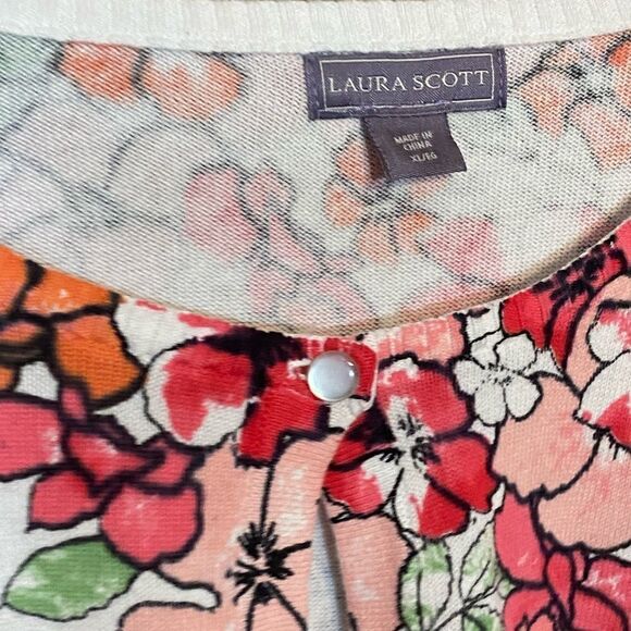 Laura Scott Floral Cardigan Sweater 3/4 Sleeves Size XL EUC - Picture 6 of 8